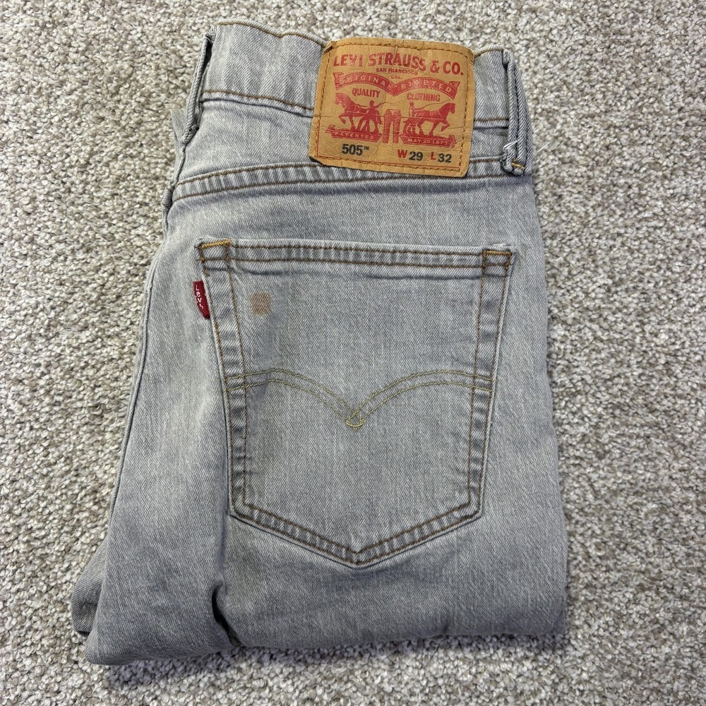 Levis 505 Jeans Mens 29x32 Gray Light‎ Wash Regular Straight Stretch Denim Pants